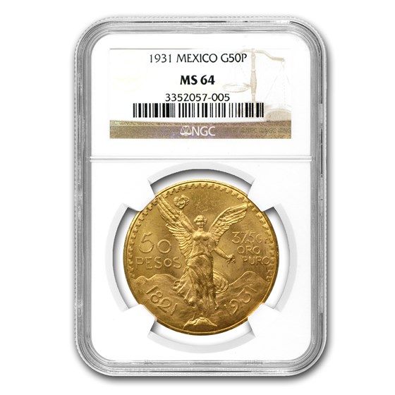 1931 Mexico Gold 50 Pesos MS-64 NGC