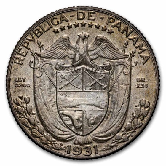1931 Panama Silver 1/10 Balboa AU