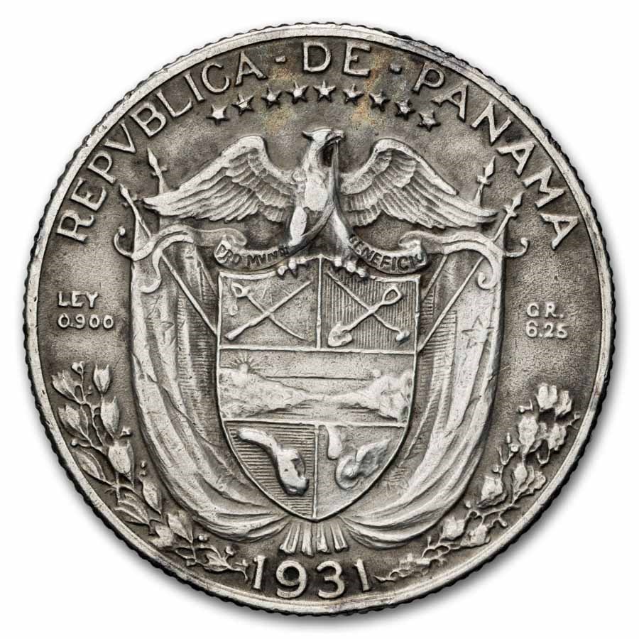 1931 Panama Silver 1/4 Balboa XF (Details)