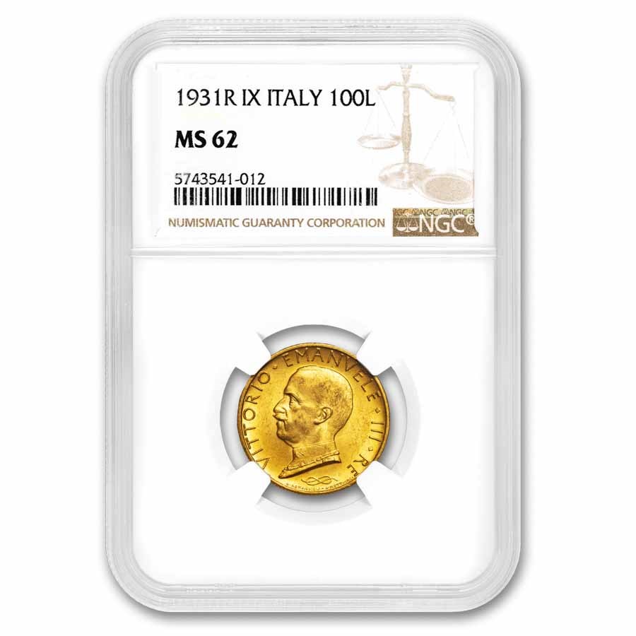 1931-R Italy Gold 100 Lire Emanuele III MS-62 NGC