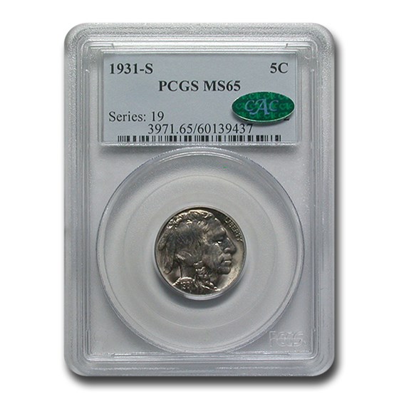 1931-S Buffalo Nickel MS-65 PCGS CAC 1931-S Buffalo Nickel MS-65 PCGS CAC