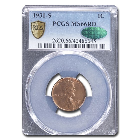 1931-S Lincoln Cent MS-66 PCGS CAC (Red) 1931-S Lincoln Cent MS-66 PCGS CAC (Red)