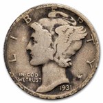 1931-S Mercury Dime 50-Coin Roll Avg Circ