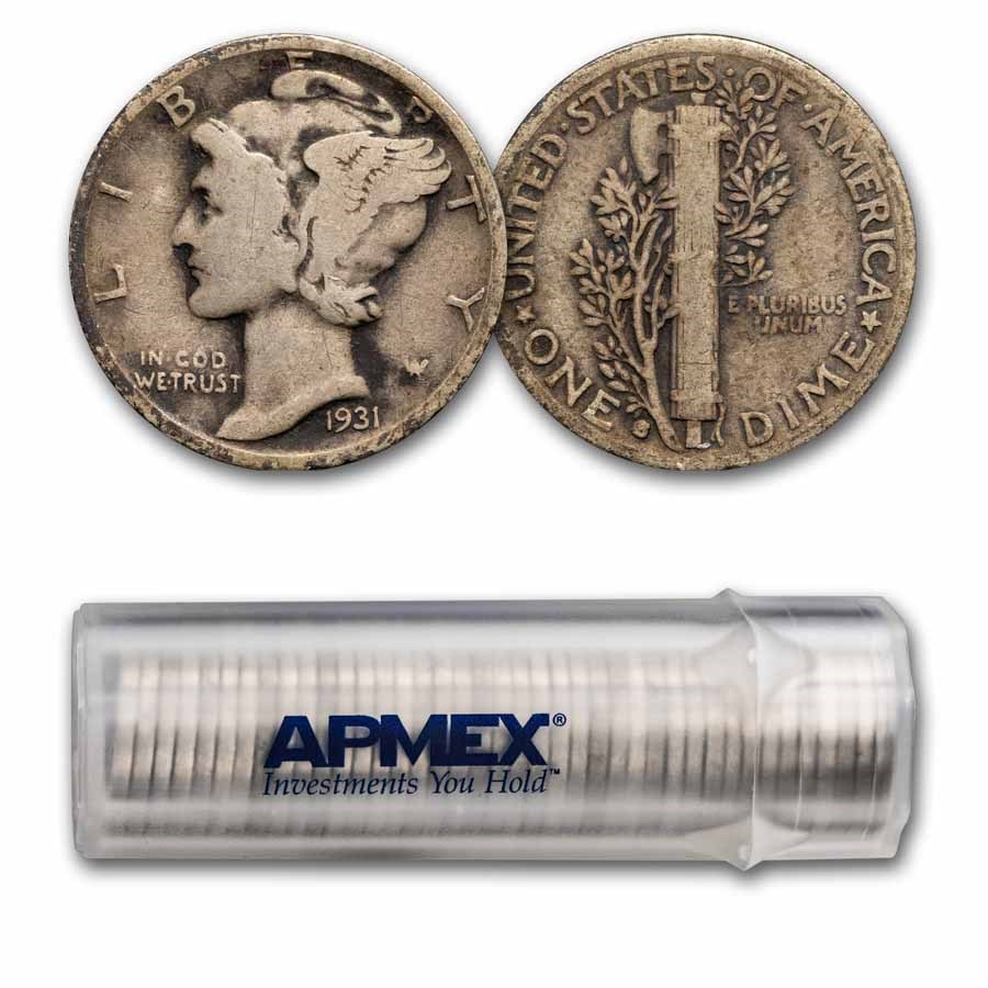 1931-S Mercury Dime 50-Coin Roll Avg Circ