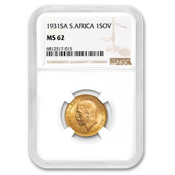 1931-SA South Africa Gold Sovereign George V MS-62 NGC 1931-SA South Africa Gold Sovereign George V MS-62 NGC