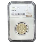 1932-D Washington Quarter MS-64 NGC