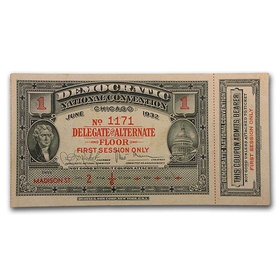 1932 Democratic Convention Delegate's Ticket 1932 Democratic Convention Delegate's Ticket