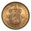 1932 Netherlands Gold 10 Gulden Wilhelmina I BU