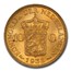 1932 Netherlands Gold 10 Gulden Wilhelmina I MS-64 PCGS