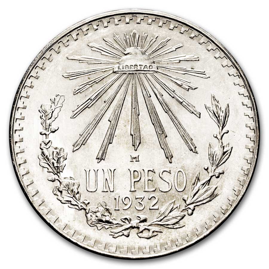 1932 Silver Mexican 1 Peso Cap & Rays BU (Open 9)