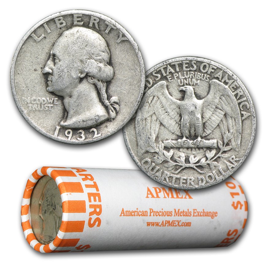 1932 Washington Quarter 40-Coin Roll Avg Circ