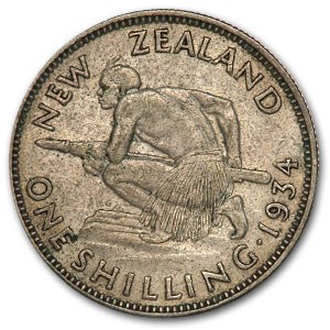 1933-1934 New Zealand Silver Shilling George V Avg Circ 1933-1934 New Zealand Silver Shilling George V Avg Circ