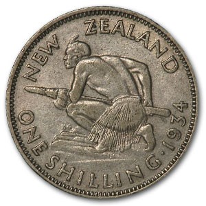 1933-1934 New Zealand Silver Shilling George V XF (ASW .0908) 1933-1934 New Zealand Silver Shilling George V XF (ASW .0908)