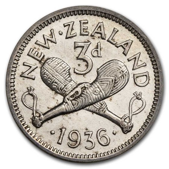 1933-1936 New Zealand Silver 3 Pence George V AU 1933-1936 New Zealand Silver 3 Pence George V AU