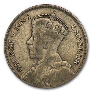 1933-35 New Zealand Silver 1/2 Crown George V VF 1933-35 New Zealand Silver 1/2 Crown George V VF
