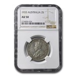 1933 Australia Silver Florin George V AU-50 NGC