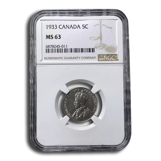 1933 Canada 5 Cents George V MS-63 NGC 1933 Canada 5 Cents George V MS-63 NGC