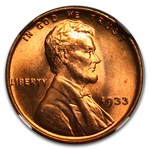 1933 Lincoln Cent MS-66 NGC (Red)