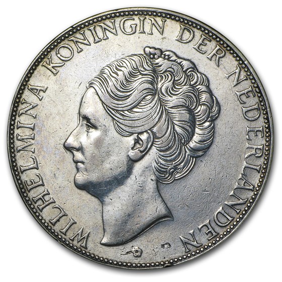 1933 Netherlands Silver 2 1/2 Guilders Deep Hair Lines