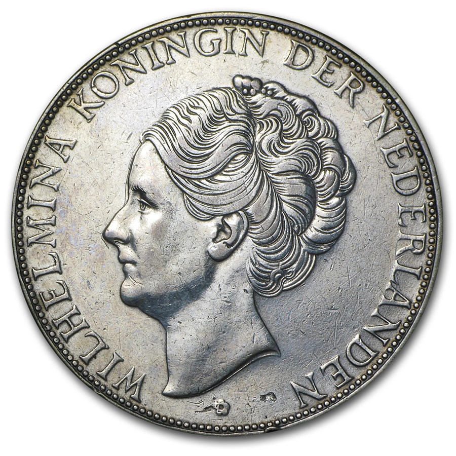 1933 Netherlands Silver 2 1/2 Guilders Deep Hair Lines