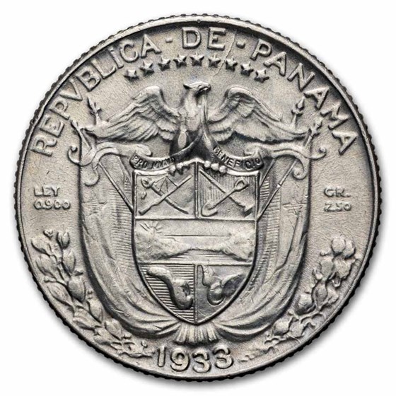 1933 Panama Silver 1/10 Balboa AU