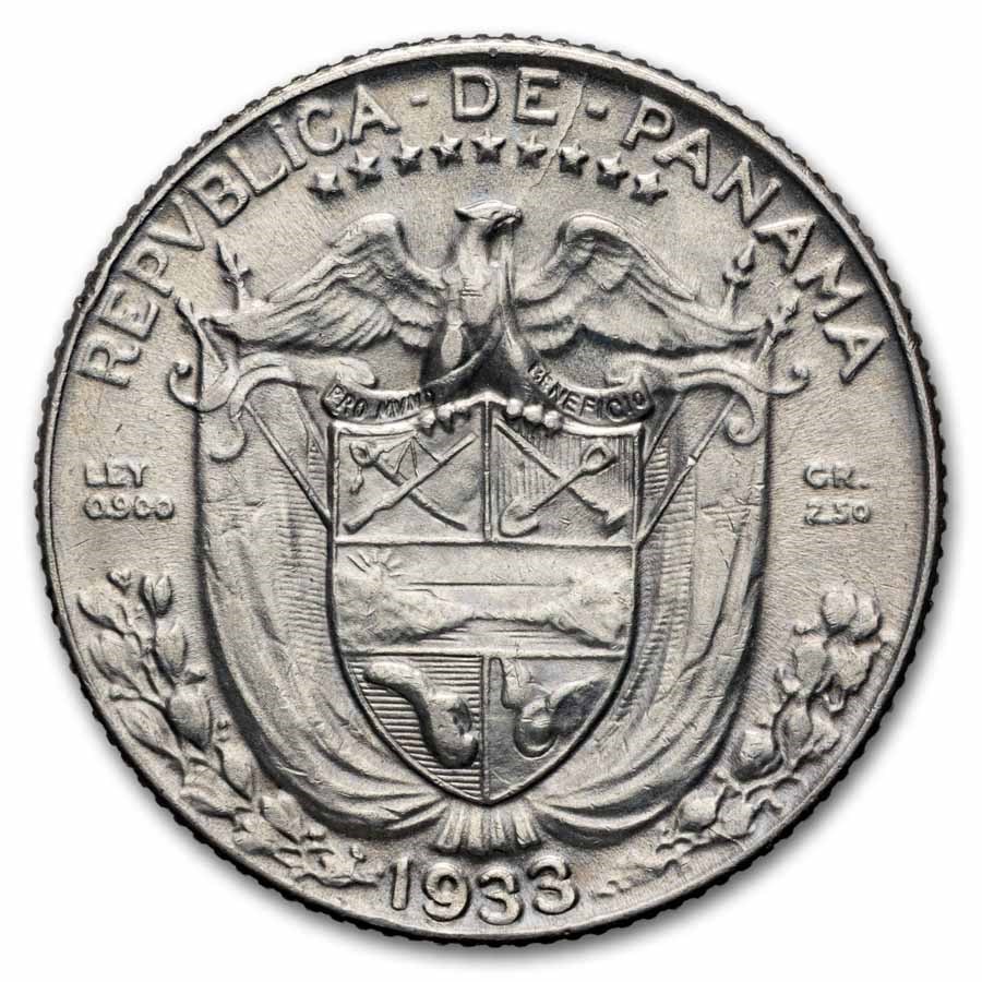 1933 Panama Silver 1/10 Balboa AU