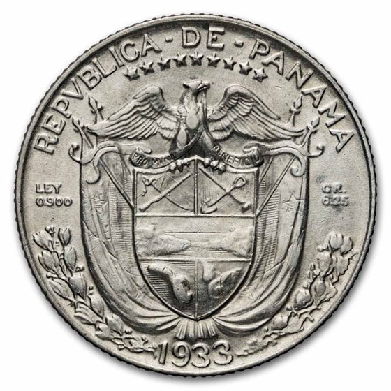 1933 Panama Silver 1/4 Balboa AU