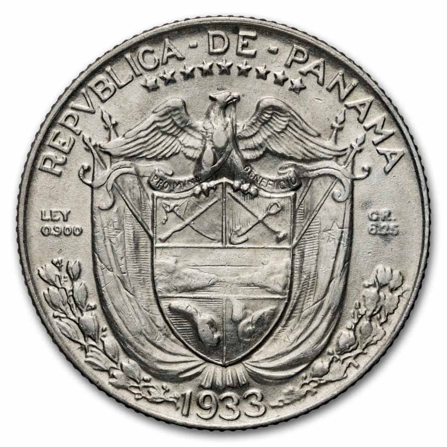 1933 Panama Silver 1/4 Balboa AU