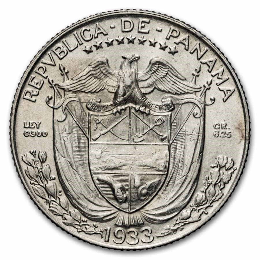1933 Panama Silver 1/4 Balboa BU
