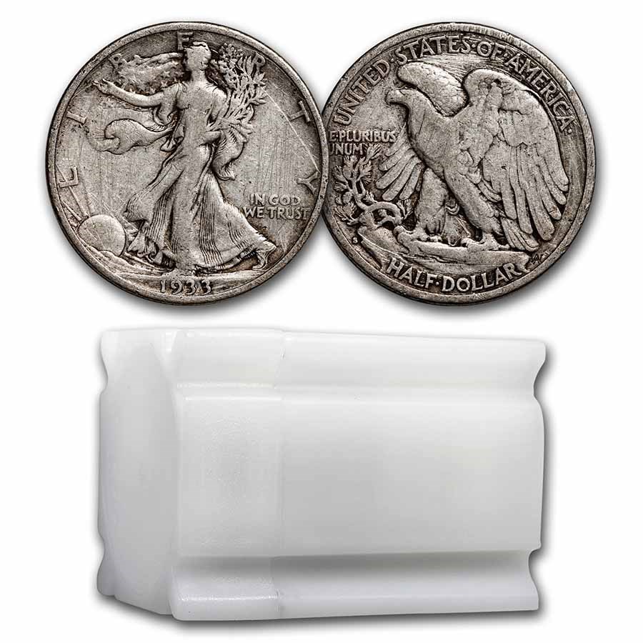 1933-S Walking Liberty Halves 20-Coin Roll Avg Circ