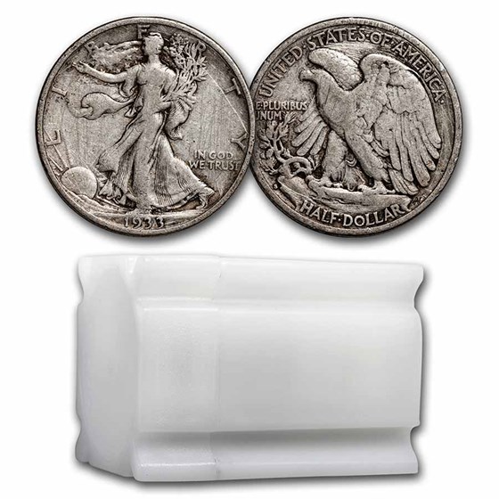 1933-S Walking Liberty Halves 20-Coin Roll Avg Circ 1933-S Walking Liberty Halves 20-Coin Roll Avg Circ