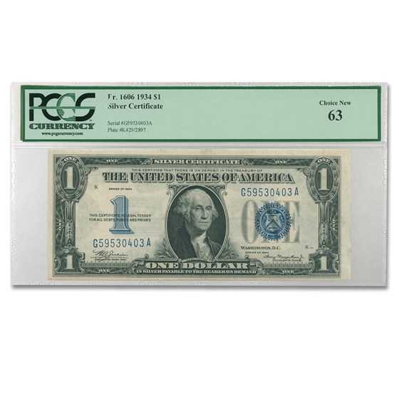 1934 $1.00 Silver Certificate CU-63 PCGS (Fr#1606)