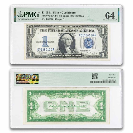1934 $1.00 Silver Certificate CU-64 PMG (Fr#1606)