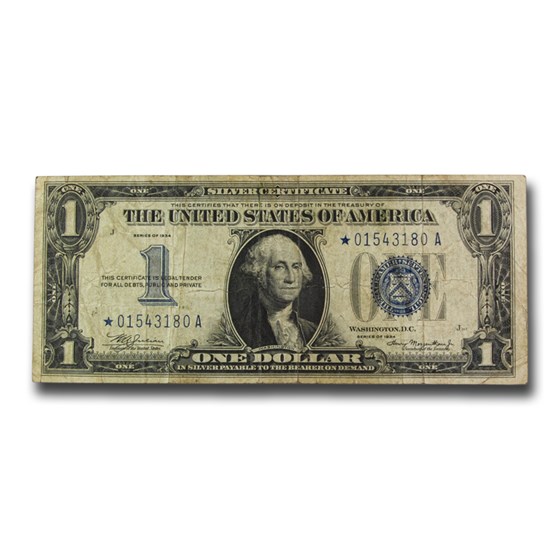 1934* $1.00 Silver Certificate Fine (Fr#1606*) Star Note 1934* $1.00 Silver Certificate Fine (Fr#1606*) Star Note