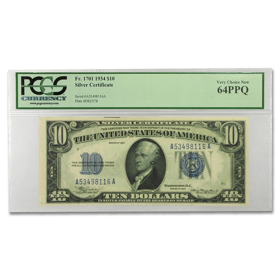 1934 $10 Silver Certificate CU-64 PPQ PCGS (Fr#1701)