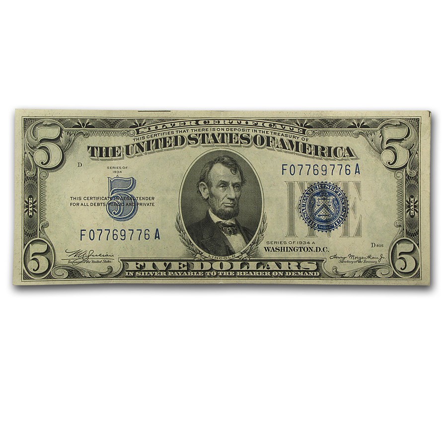 1934/1934-A $5.00 Silver Certificate XF