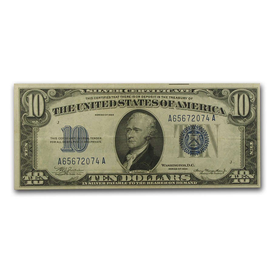 1934/1934-D $10 Silver Certificate XF