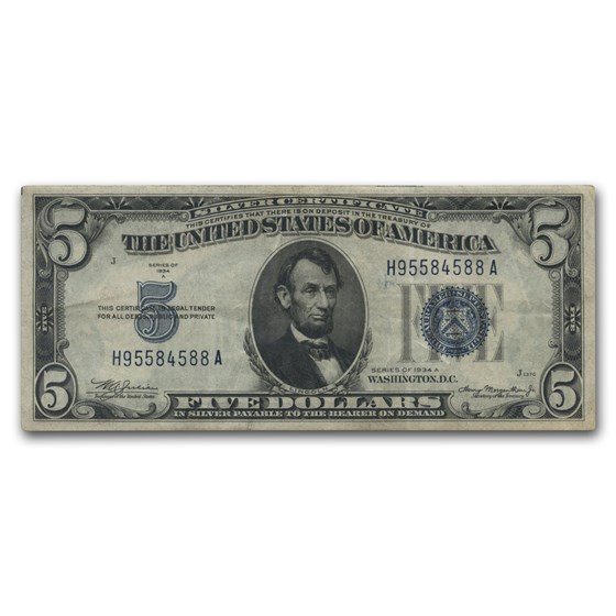 1934/1934-D $5.00 Silver Certificate Avg Circ VG/VF
