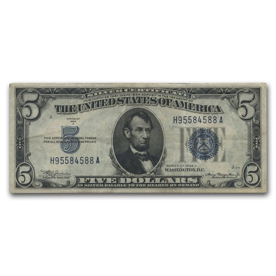 1934/1934-D $5.00 Silver Certificate Avg Circ VG/VF 1934/1934-D $5.00 Silver Certificate Avg Circ VG/VF
