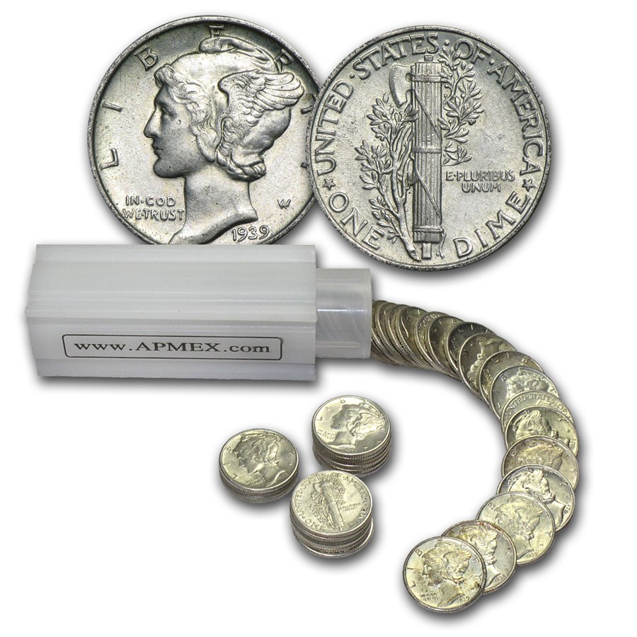 Buy 19341939 Mercury Dime 50Coin Roll BU APMEX