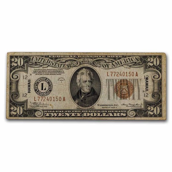 1934 $20 Brown Seal Hawaii Fine (Fr#2304) 1934 $20 Brown Seal Hawaii Fine (Fr#2304)