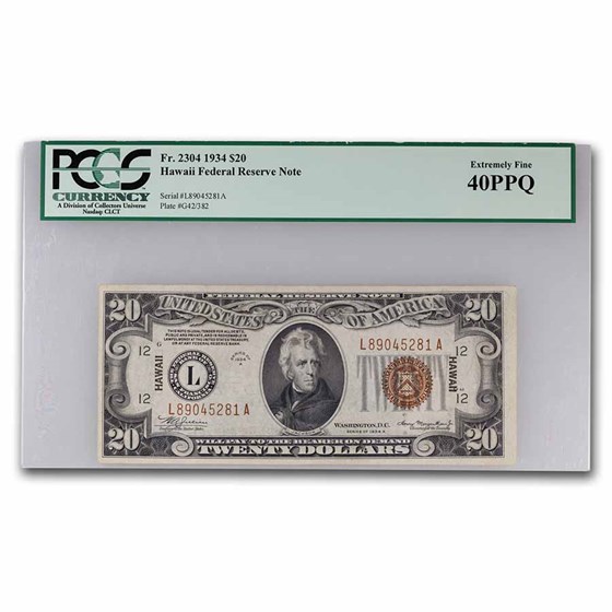 1934 $20 Brown Seal Hawaii XF-40 PPQ PCGS (Fr#2304) 1934 $20 Brown Seal Hawaii XF-40 PPQ PCGS (Fr#2304)
