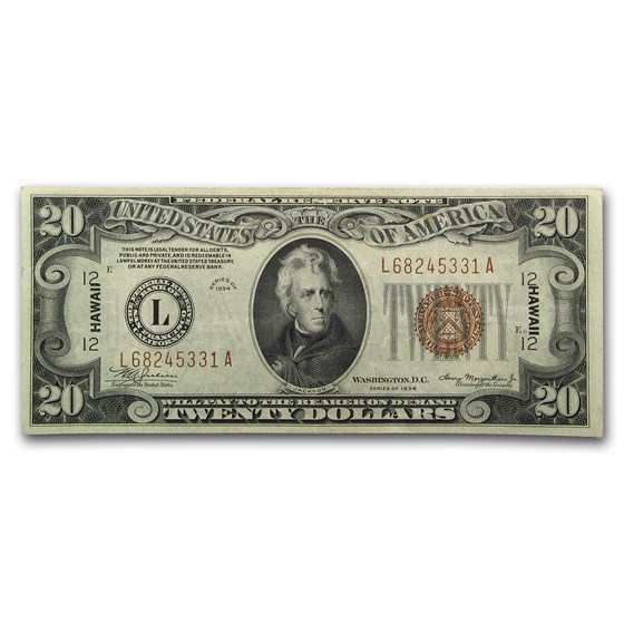 1934 $20 Brown Seal Hawaii XF (Fr#2304) 1934 $20 Brown Seal Hawaii XF (Fr#2304)