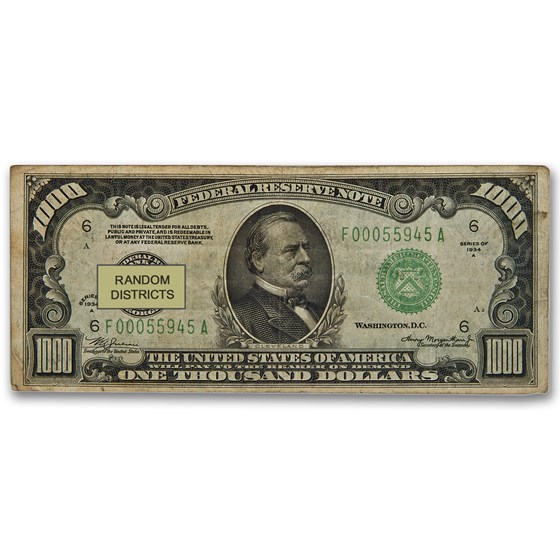 1934/34-A $1,000 FRN Fine/Very Fine Districts of Our Choice 1934/34-A $1,000 FRN Fine/Very Fine Districts of Our Choice