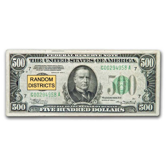 1934/34-A $500 FRN VF - (Districts of Our Choice) 1934/34-A $500 FRN VF - (Districts of Our Choice)