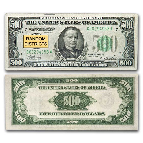 1934/34-A $500 FRN VF (Districts of Our Choice) 1934/34-A $500 FRN VF (Districts of Our Choice)