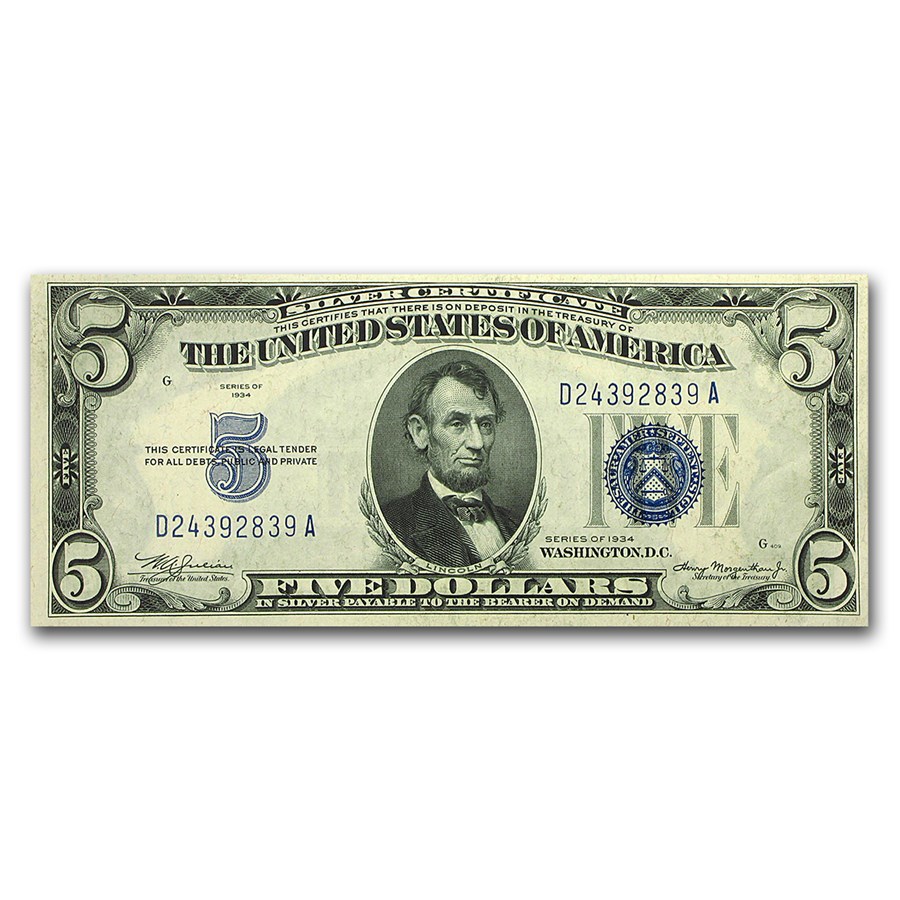 1934 $5.00 Silver Certificate CCU (Fr#1650)