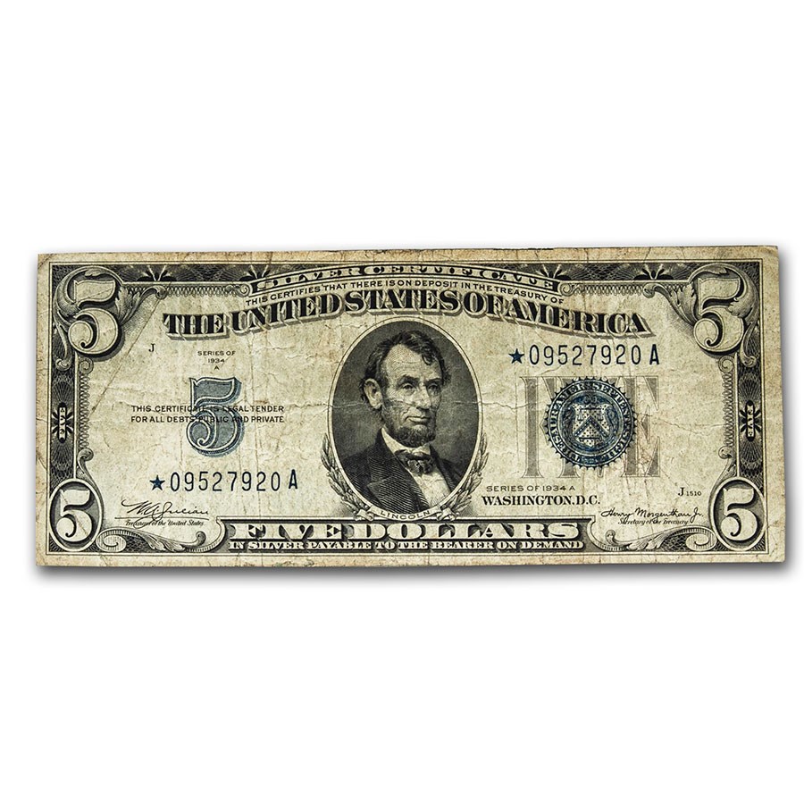 Buy 1934* $5.00 Silver Certificate Fine (Star) | APMEX