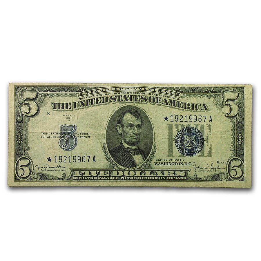 Buy 1934* $5.00 Silver Certificate VF (Star) | APMEX