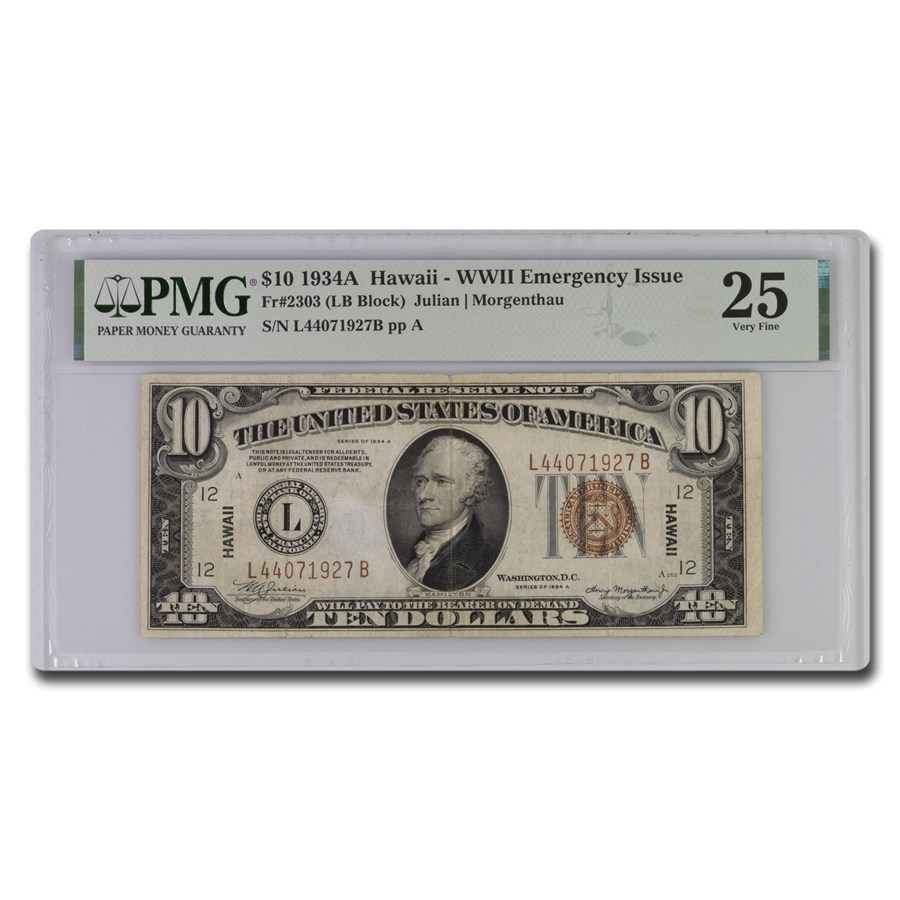 1934-A $10 Brown Seal Hawaii VF-25 PMG (Fr#2303)